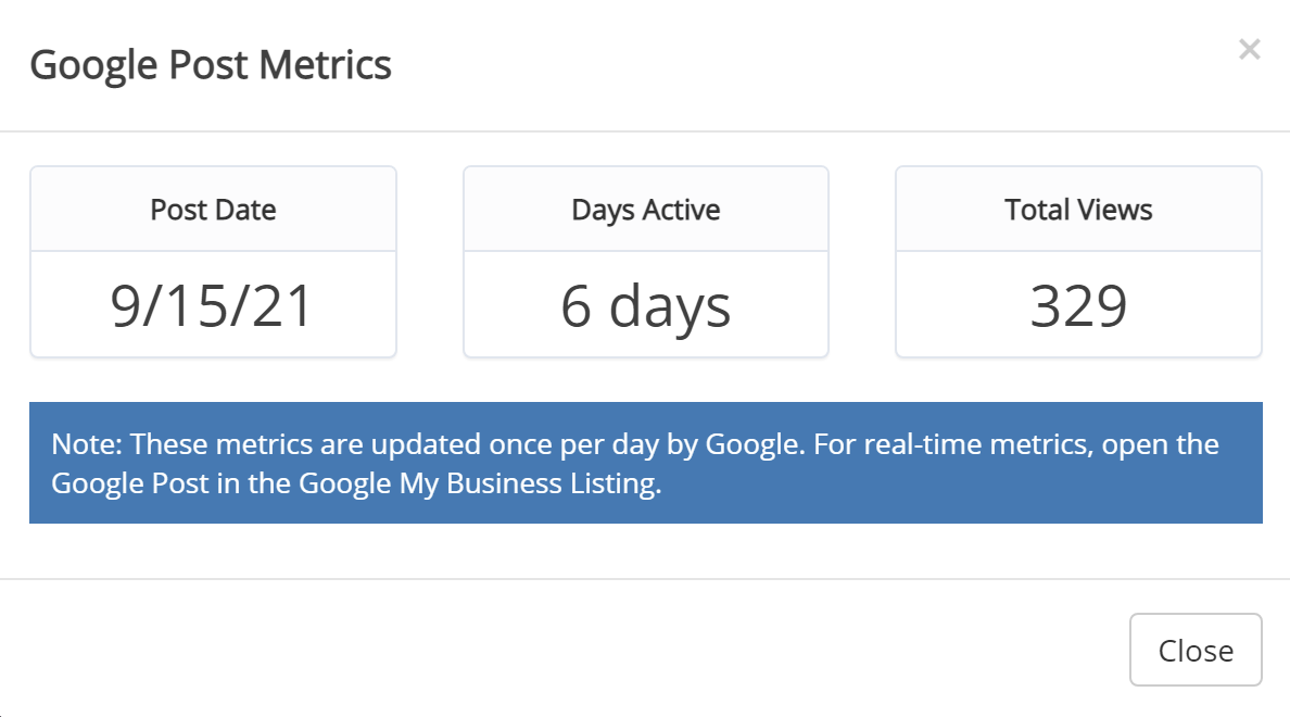 Example Google Post Metrics