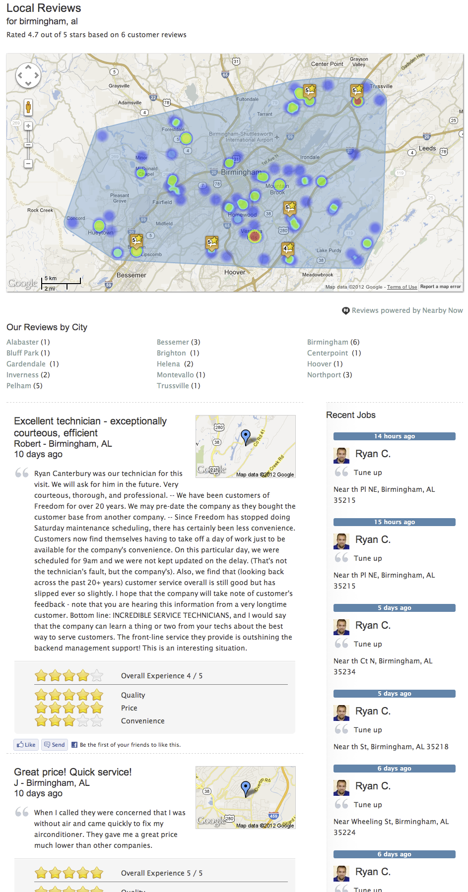 Service Area and Reviews Combination Map « ServicePros